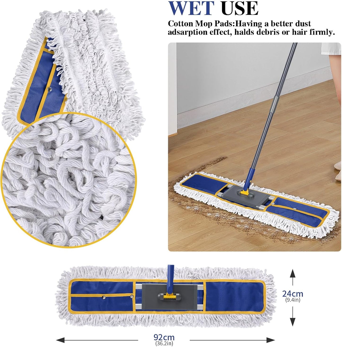 Mops for Floor Cleaning, Masthome Flat Dust Mop with 4 Reusable Pads, 2-Sided Microfiber Dust Mop for Wet & Dry Use, Flat Flip Mops for Hardwood, Laminate, Vinyl,Kitchen, Tile -1 Scraper