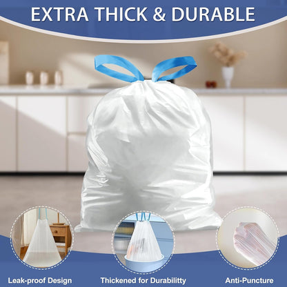 3 Gallon Trash Bags Drawstring 0.96 Mil - 120 Count 12 Liter Small Garbage Bags for Bathroom, Strong White Unscented Plastic Wastebasket Bin Liners for Toilet Office and Bedroom