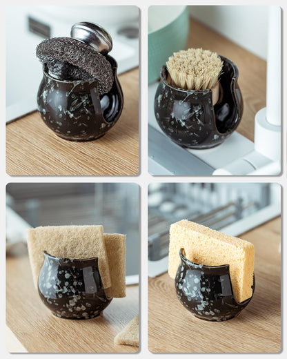 Zoeeker Sponge Holder for Kitchen Sink, Ceramic Dish Sponge Dish Rack Scrubby Caddy Kitchen Organizer Cute Sink Caddy Organizer, Farmhouse Decor, Speckled Glaze