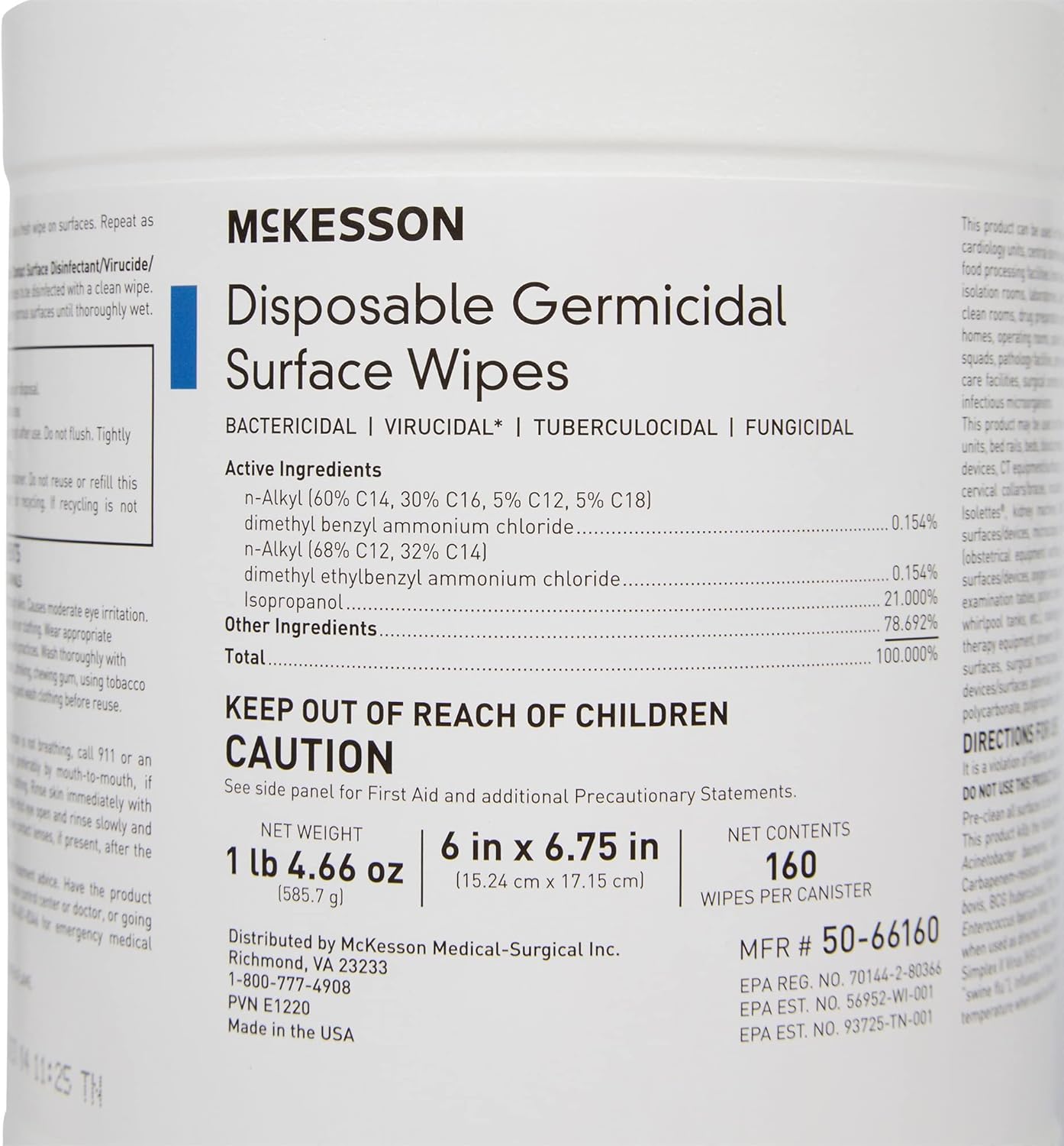 McKesson Germicidal Wipes [480 Count] Disinfecting Wipes, Alcohol Cleaning Disinfectant Wipes, Hospital Grade Multi-Surface Wipes, 160 Wipes, 3 Pack
