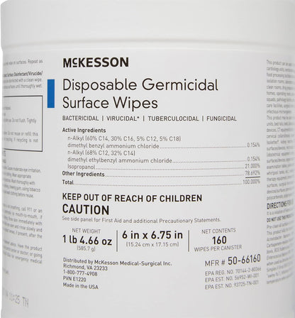 McKesson Germicidal Wipes [480 Count] Disinfecting Wipes, Alcohol Cleaning Disinfectant Wipes, Hospital Grade Multi-Surface Wipes, 160 Wipes, 3 Pack
