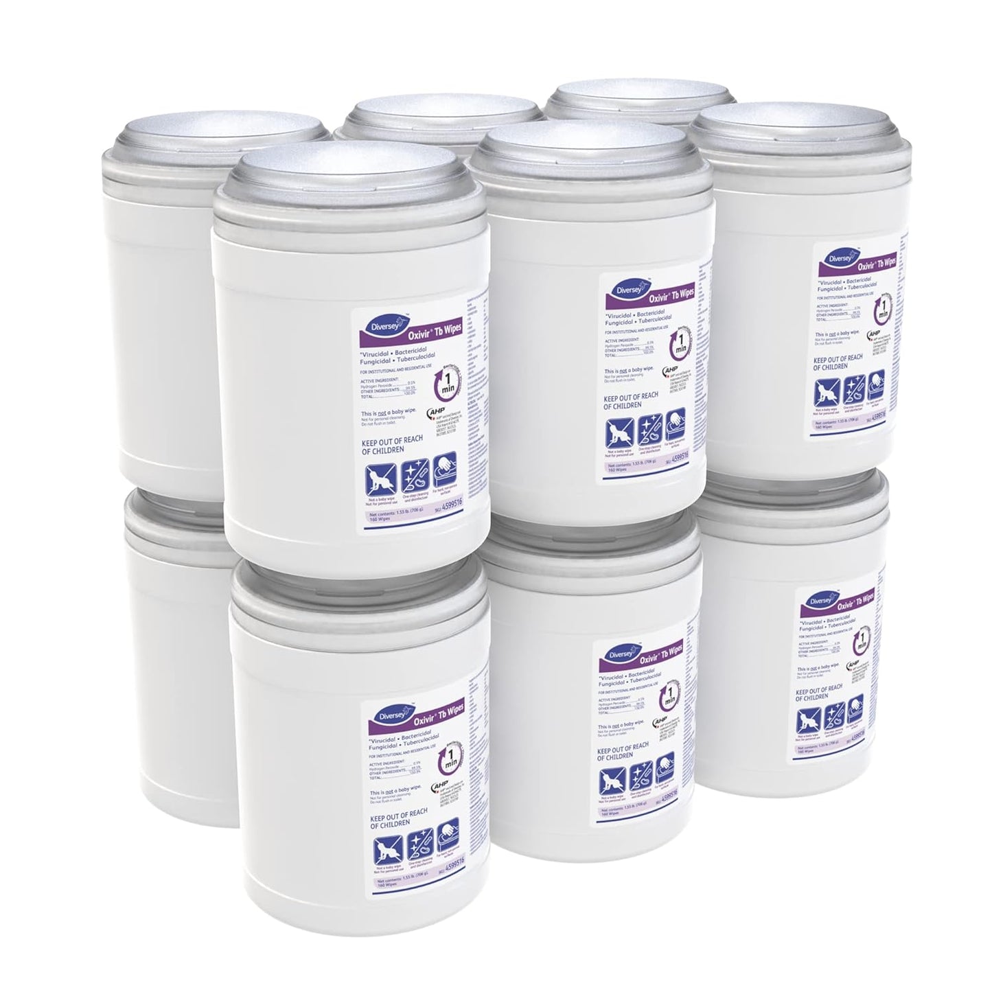 Oxivir Diversey Tb 5388471 Ready-to-Use Disinfectant Cleaning Wipes, Accelerated Hydrogen Peroxide, Large 7x8-Inch Sheets, 60-Wipes, 1-Slim Canister
