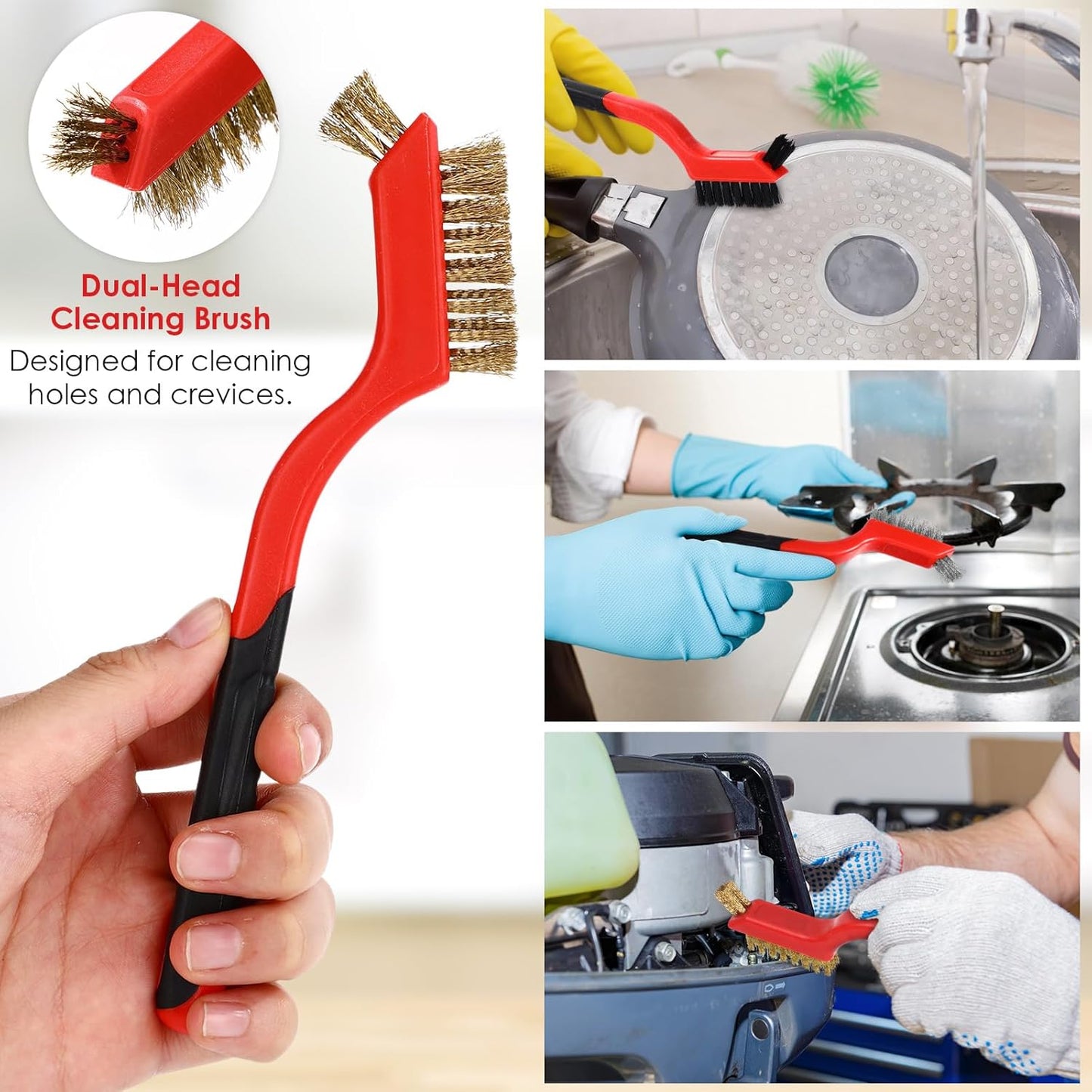 Reallnaive 50 Pcs Wire Brush Set with 20 Scrapers, Small Wire Cleaning Brush Set Stainless Steel Brass Nylon Metal Brushes with Dual Head Curved Handle Grip for Cleaning Rust Weld Slag Grout