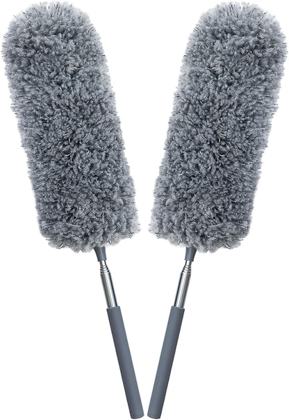 2 Pack Mini Microfiber Feather Duster for Cleaning, with Extendable Pole, Hand Washable Dusters, Cleaning Tools for Office, Car, Window, Furniture