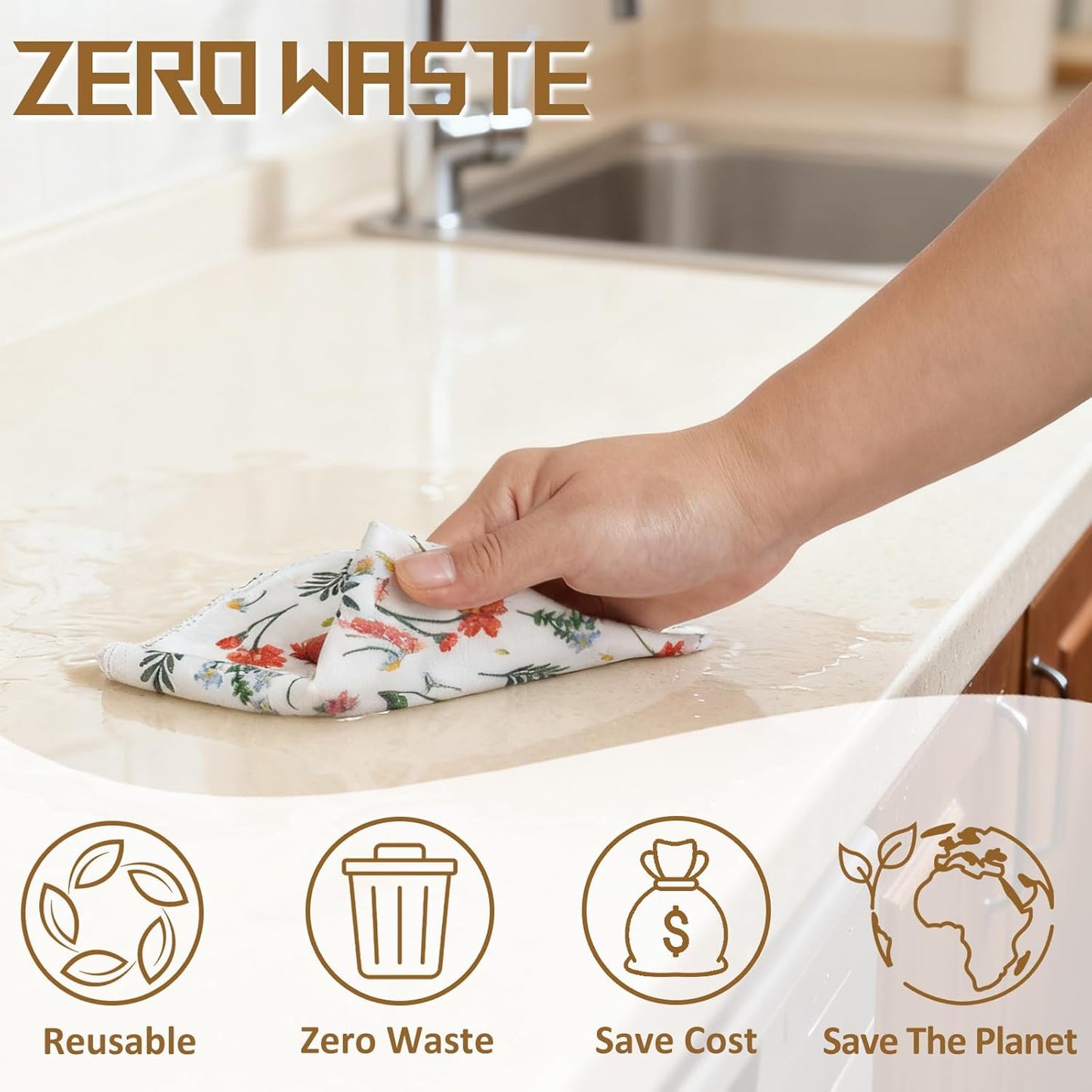 25 Pack Reusable Paper Towels, Paperless Towels Roll Washable Cotton Cloth for Kitchen Towels Zero Waste Products Alternative Paper Towels Alternative (Bohemian)
