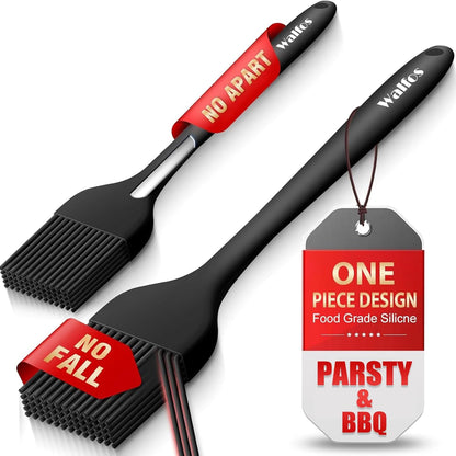 Walfos Silicone Basting Pastry Brush, Heat Resistant Pastry Brush Set, Strong Steel Core and One-Pieces Design, Perfect for BBQ Grill Baking Kitchen Cooking, BPA Free and Dishwasher Safe, 2 Pcs (Blue)