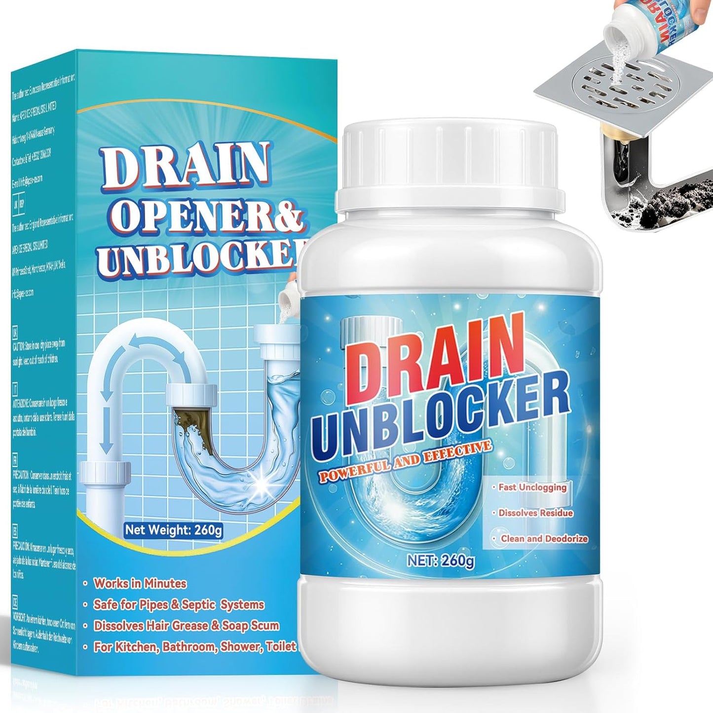 Drain Clog Remover, Powerful Sink Drain Cleaner Powder, Fast Removes Clogs, Hair, Grease & Soap Scum, for Pipes Home Use (260g)