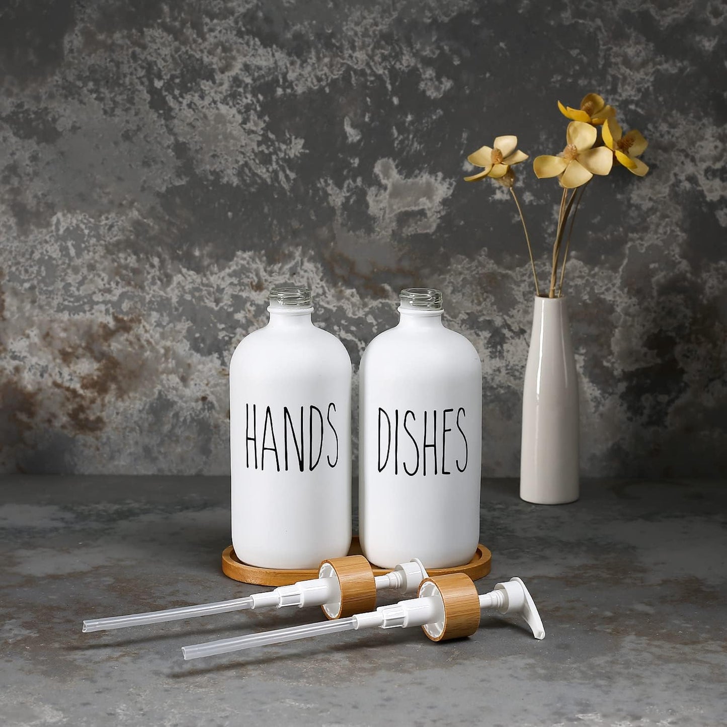 MOMEEMO Soap Dispenser Set, Contains Hand and Dish Soap Dispenser, Suitable for Kitchen Decor. (Black & White)