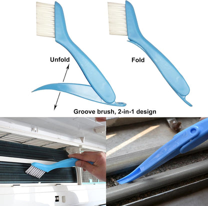 6-Piece Air Conditioner Fin Cleaning Kit HVAC Coil Cleaning Tool Set with Fin Comb Straightener Dual-Sided Microfiber Brushes Deep Cleaning Maintenance for AC Radiator, Vents, Evaporator Coils
