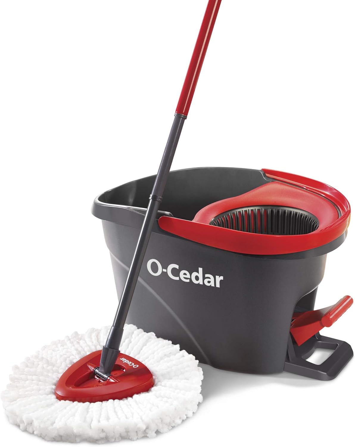 O-Cedar EasyWring Microfiber Spin Mop, Bucket Floor Cleaning System, Red, Gray + O-Cedar PACS Hard Floor Cleaner, Crisp Citrus Scent
