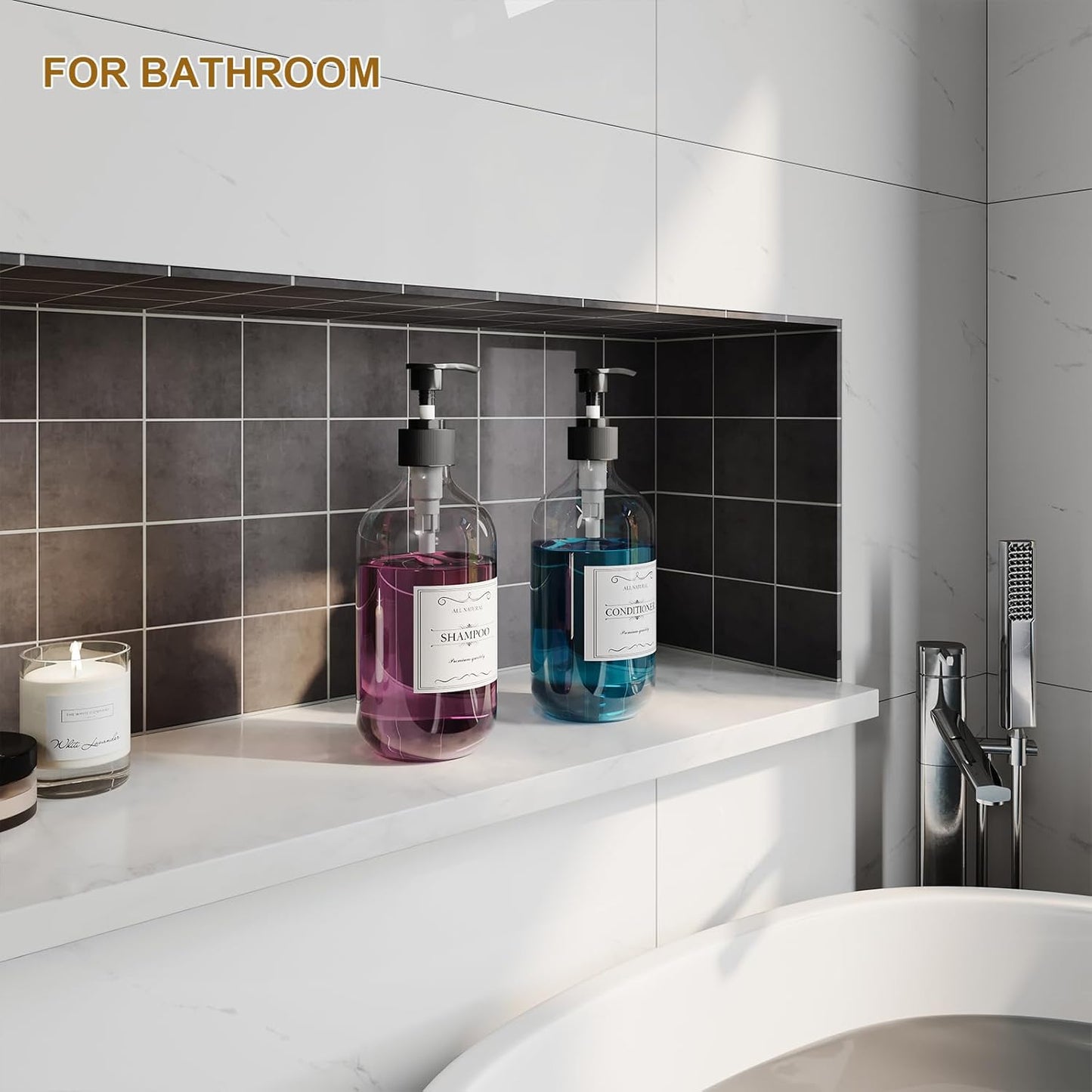 Kzeirm Green Soap Dispenser, Dish & Hand Soap Dispenser Set for Bathroom & Kitchen, Refillable Pump Bottle Dispenser, Plastic Empty Soap and Lotion Dispenser for Liquid, 2 Pcs