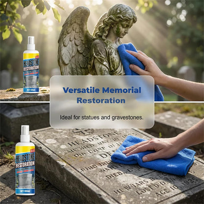Headstone Restoration and Cleaning Spray - Tombstone Monument Cleaner for Granite Marble Cemetery Memorials - Gentle Stone Care Formula 100ml/3.4oz (2PCS+2*Towel)