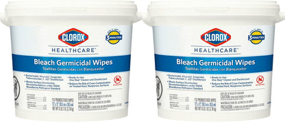 Clorox Healthcare Bleach Germicidal Wipes Bucket, 12" x 12", 110 Count Bucket (Package May Vary)