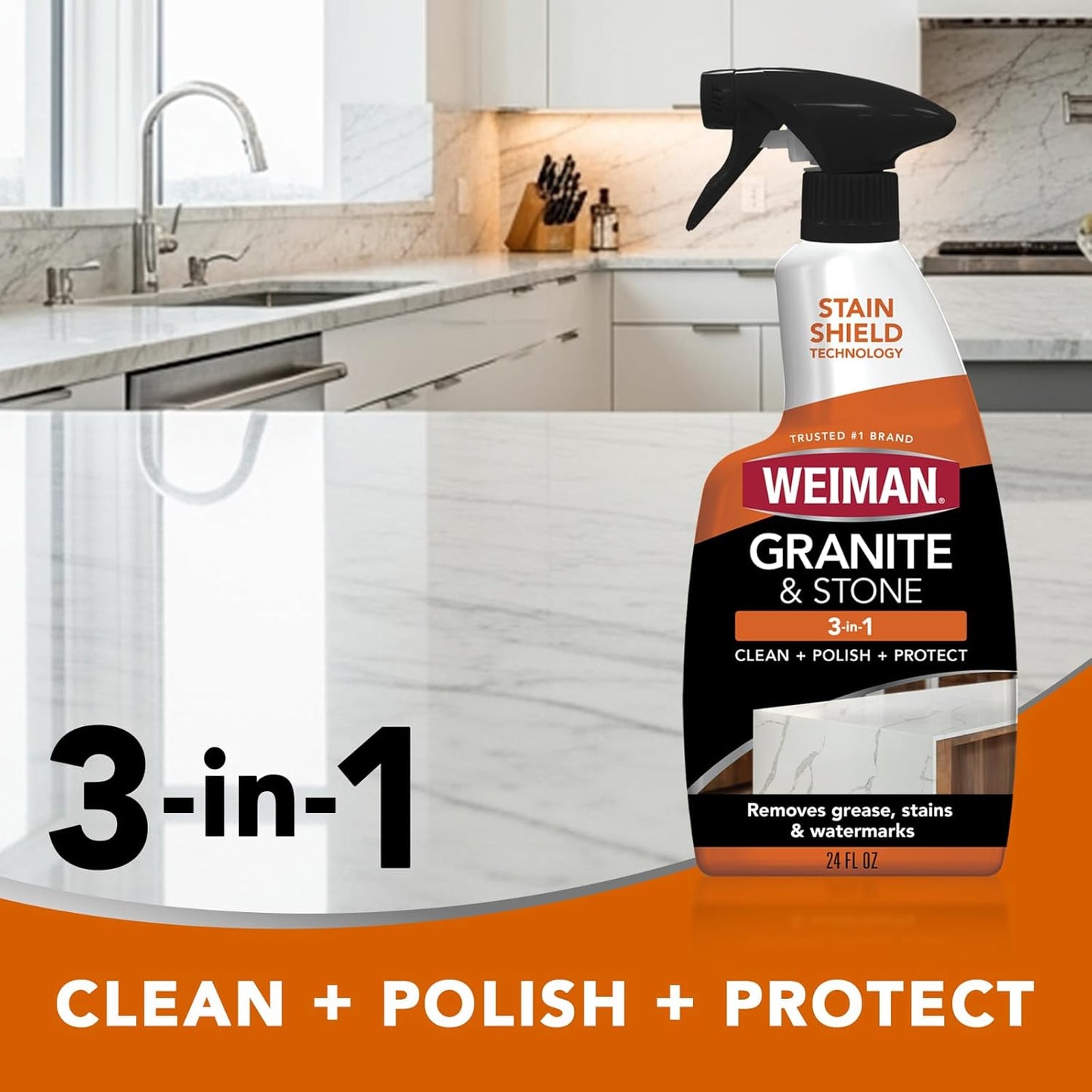 Weiman Disinfectant Granite Daily Clean & Shine (2 Pack with Polishing Cloth) Safely Clean Disinfect and Shine Granite Marble Soapstone Quartz Quartzite Slate Limestone Corian Laminate Tile Countertop