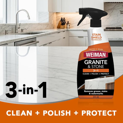 Weiman Disinfectant Granite Daily Clean & Shine (2 Pack with Polishing Cloth) Safely Clean Disinfect and Shine Granite Marble Soapstone Quartz Quartzite Slate Limestone Corian Laminate Tile Countertop