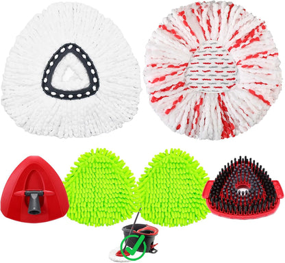 Upgrade Mop Heads Replacements for Ocedar, Spin Mop Scrub Brush Replacement Head for O Cedar Easywring 1 Tank System, 2 Mop Head Refills, 2 Chenille Mop Pads, 1 Spin Base, 1 Scrubber Head for O-Cedar