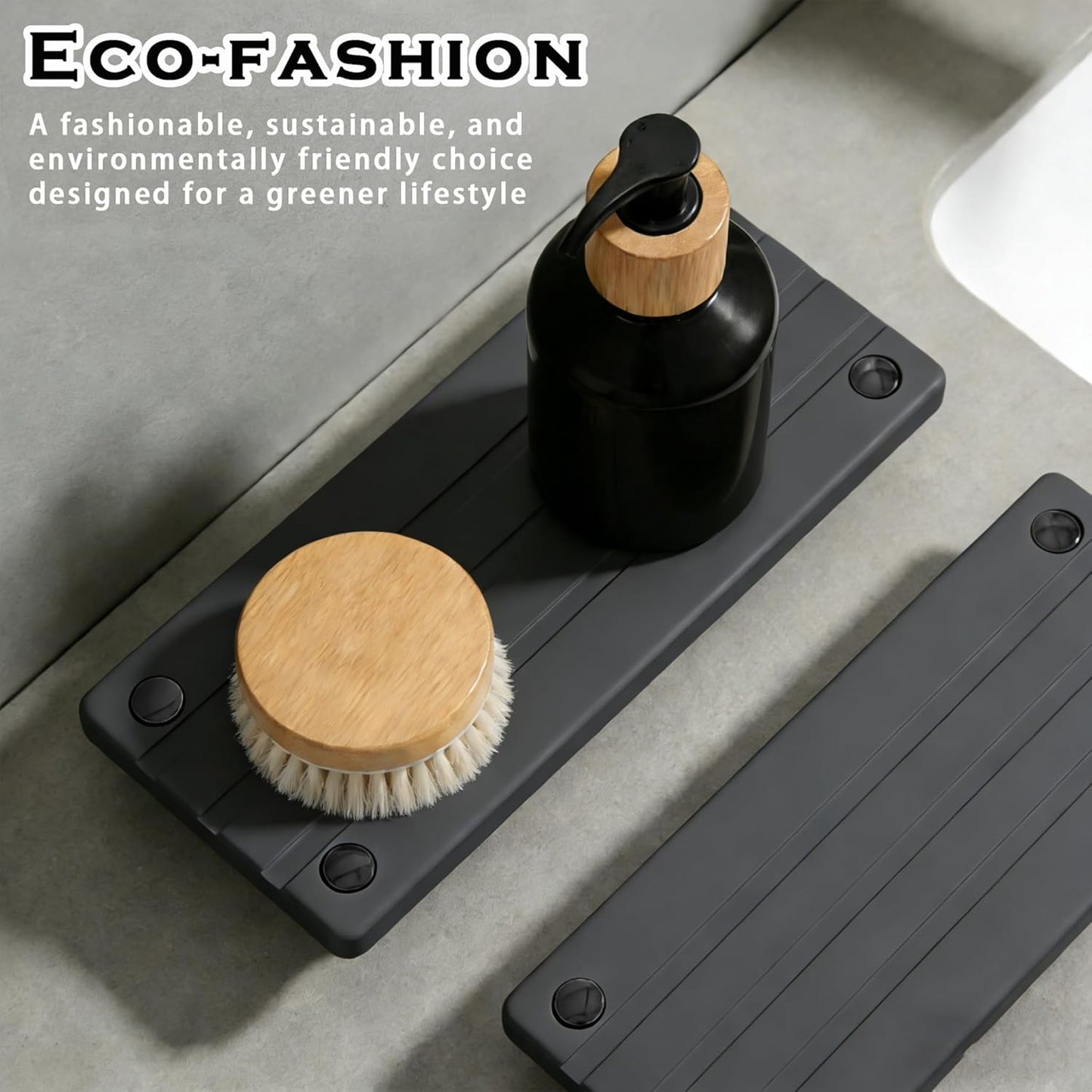 Instant Dry Sink Tray, Anti-Slip Stone Sink Caddy, Durable Kitchen Sink Organizer, Quick Dry Water Absorbing Stone Tray for Bathroom Counter, Stone Soap Tray -Dark Gray