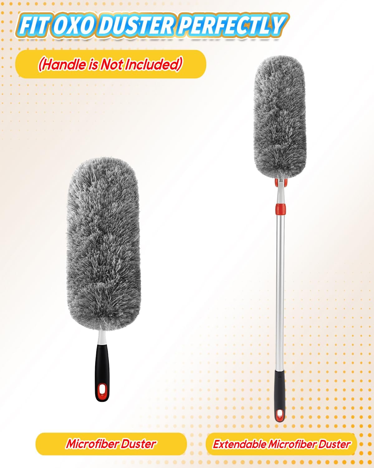 KEEPOW 3 Pack Microfiber Reusable Duster Refills Compatible with OXO Duster, Washable Dusters for Cleaning Compatible with OXO Extendable Duster for Blinds Ceiling(Handle is Not Included)
