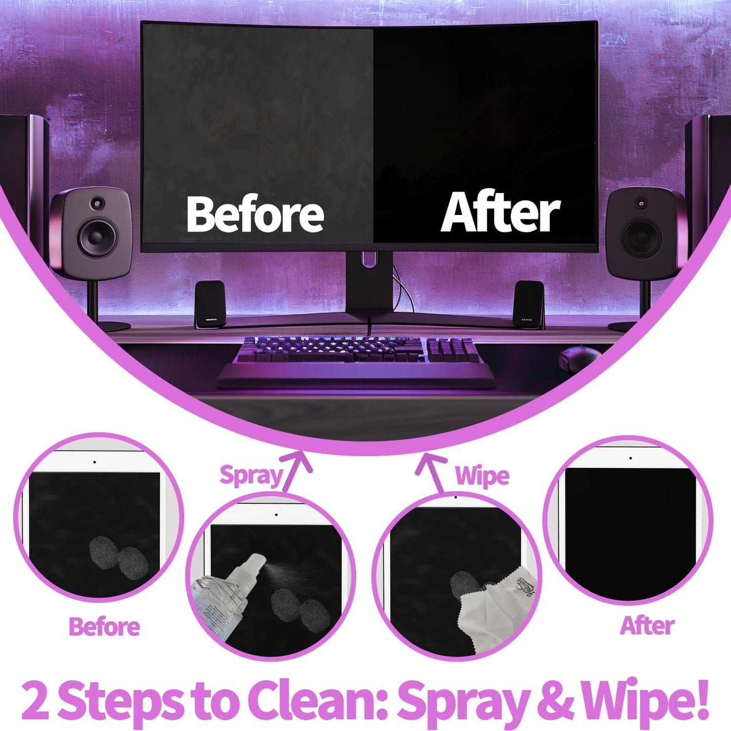 2-Pack Eye Glasses Cleaner Spray, Travel-Sized Screen Cleaning Kit with Touchscreen Mist for iPhone, Sunglasses, Computer, Laptop Screens, Phone Electronics with Eyeglass Cloth and Case Lid - Hatstart