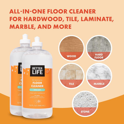 Better Life Floor Cleaner - Liquid Multipurpose Cleaner for Wood, Tile, Laminate, Vinyl, Bamboo - Hardwood Floor Cleaner for Mopping - Citrus Mint, 32 Fl Oz (Pack of 2)