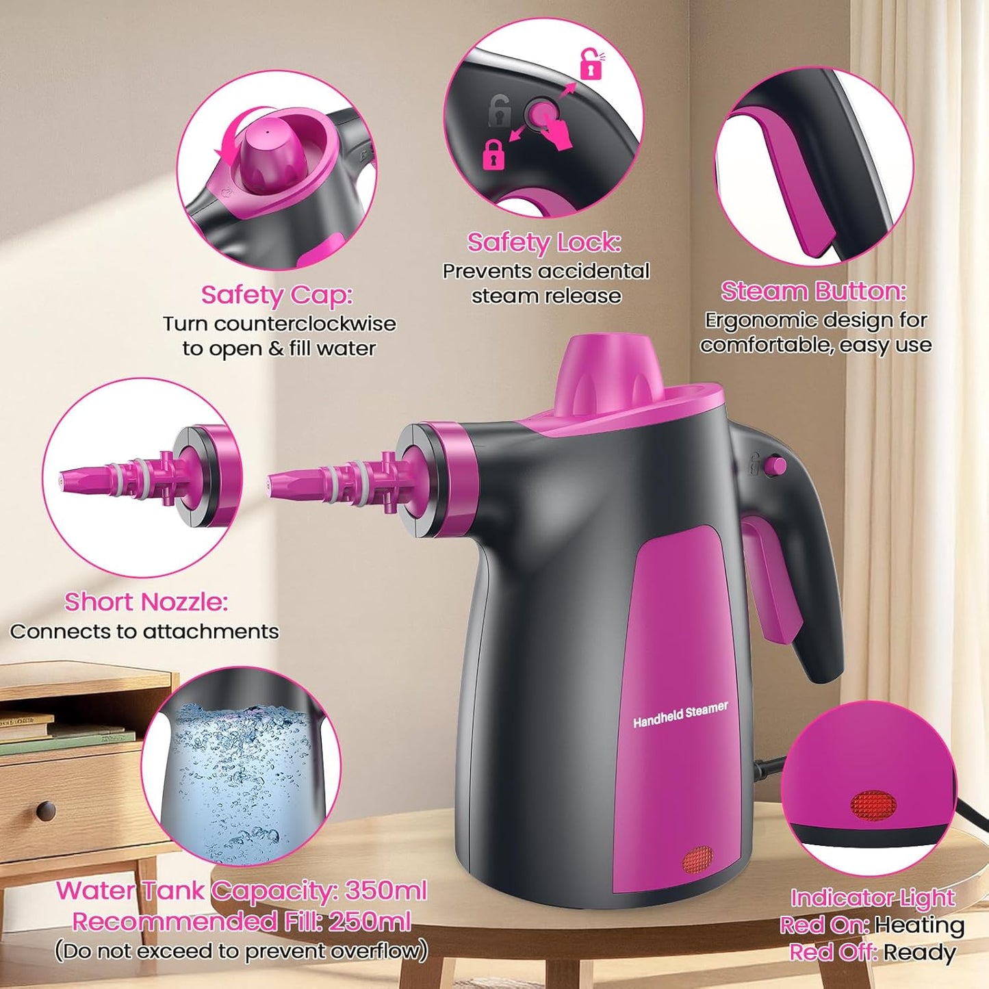 Steam Cleaner, Pressurized Handheld 13pcs Multi-Purpose Natural Deep Cleaning Steamer, Portable Steamer for Cleaning Home, Grout, Kitchen, Car, Window, Upholstery, Bathroom and Clothes, Gray