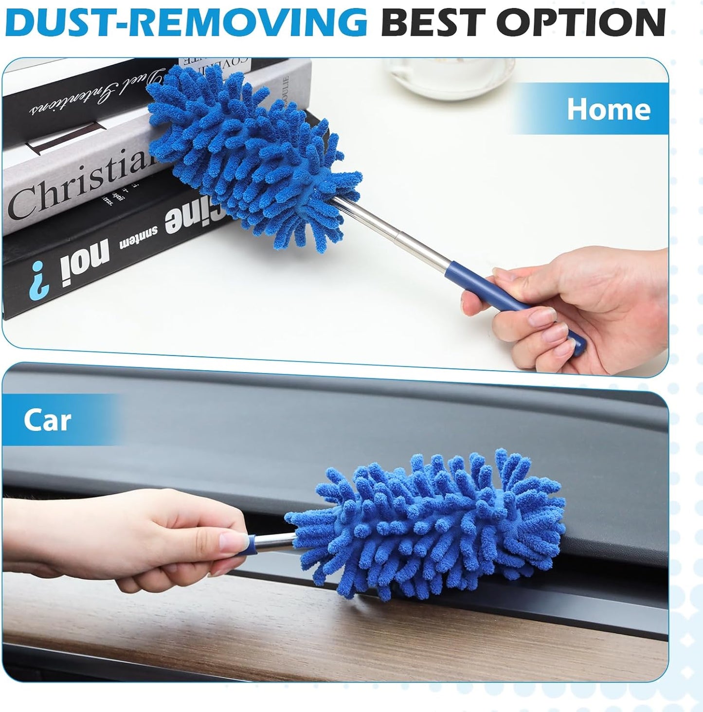 ZZ LAZYCOTTAGE 12 Pack Microfiber Dusters for Cleaning, High Duster with Extension Pole, Long Handled Feather Dusters, Household Cleaning Supplies for Ceiling, Car, Furniture, Fan, Sofas(Blue)