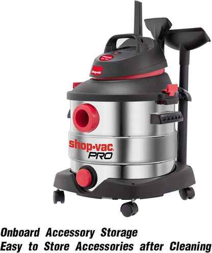 Shop-Vac 12 Gallon 6.0 Peak HP Wet/Dry Vacuum, Stainless Steel Tank, 3 in 1 Function Portable Shop Vacuum with Attachments, Drain Port, Ideal for Jobsite, Garage & Workshop. 5926211
