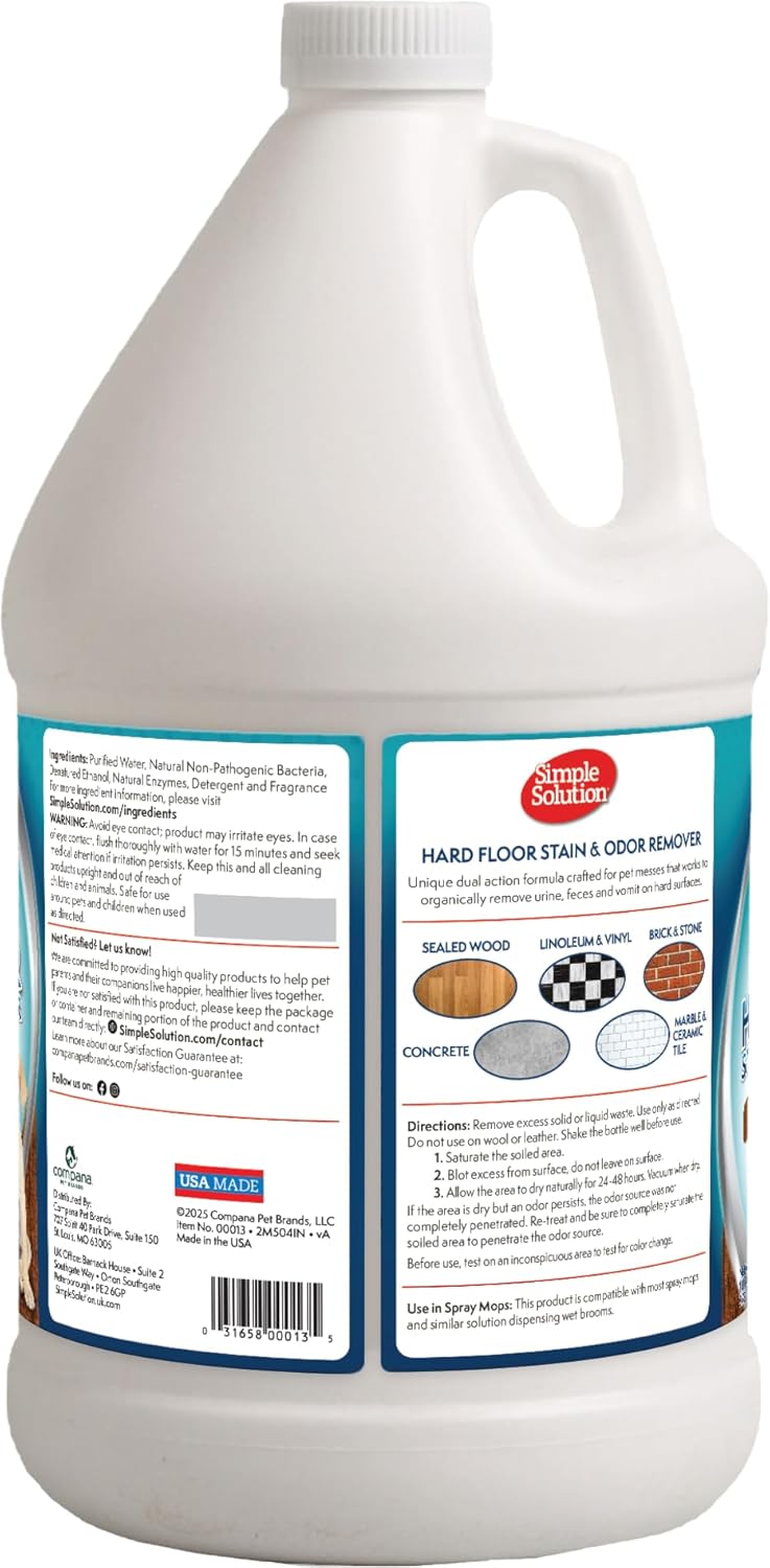 Simple Solution Hard Floor Extreme Pet Stain and Odor Eliminator Spray, Dog and Cat Enzyme Cleaner, Pro-Bacteria Cleaning Power, Strong Urine, Pee and Poop Smell Remover for Hardwood Floors, 32 oz