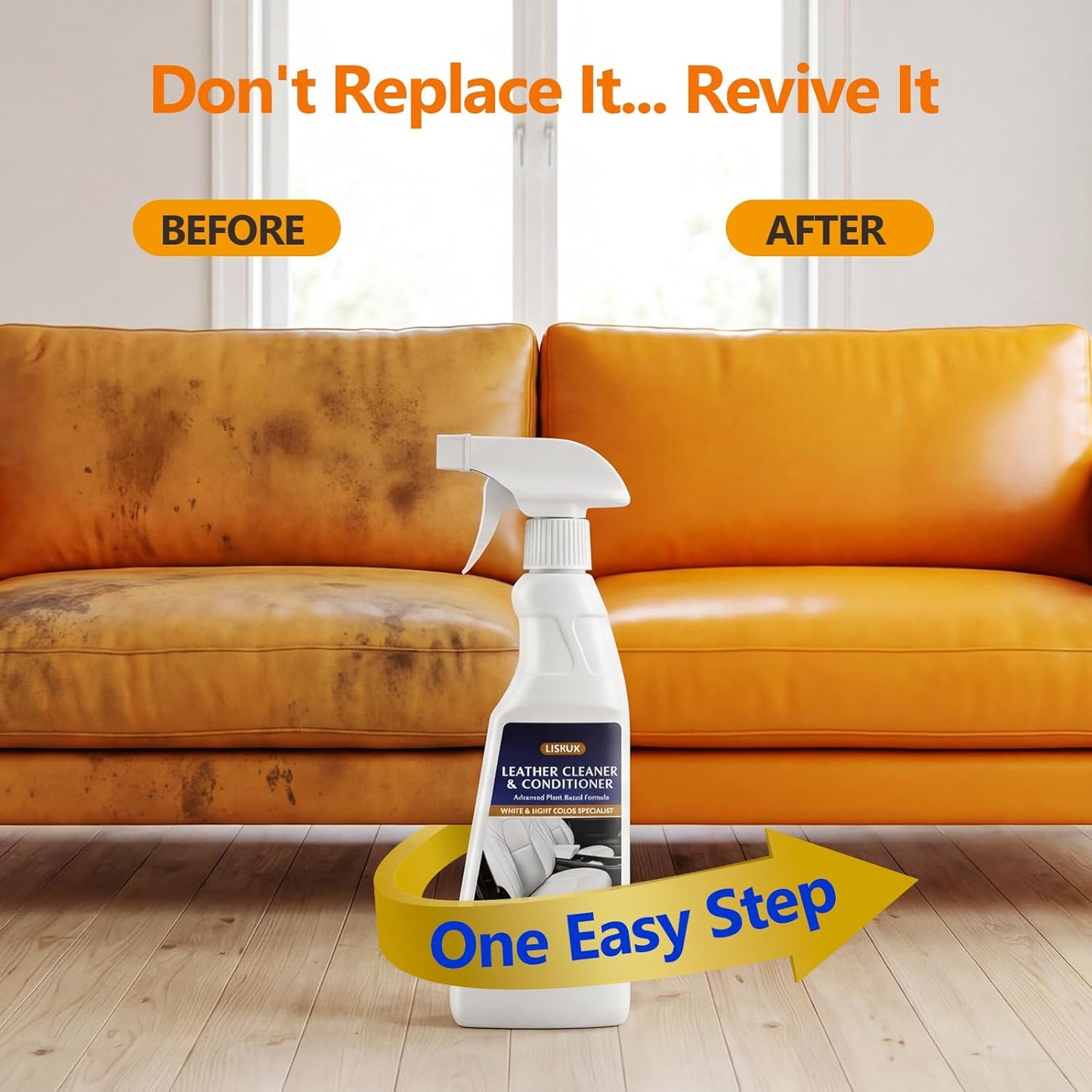 LISRUX Leather Cleaner and Conditioner Kit-2×18oz, Leather Cleaner for Car Seats, Furniture, Couches, Shoes & Boots, pH-Balanced, Restores & Protects All Leather For Natural, Synthetic, Faux, Pleather