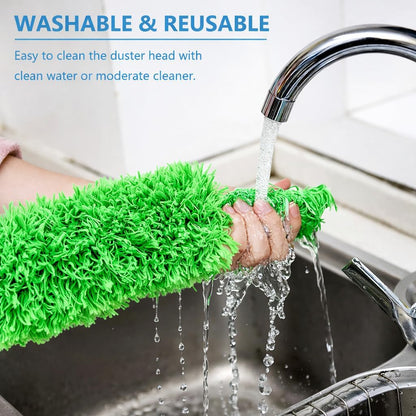 Microfiber Duster with Extension Pole(Stainless Steel) 30 to 100'', with Bendable Head, Extendable Long Duster for Cleaning Ceiling Fan, High Ceiling, Keyboard, Furniture Cars Gray