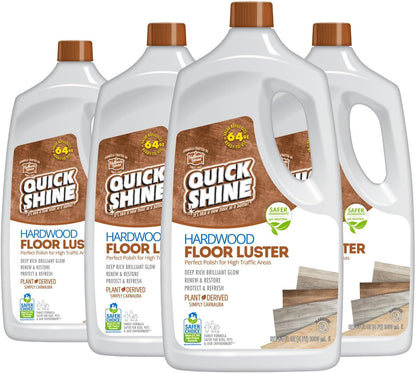 Quick Shine Hardwood Floor Luster-Polish 64oz | Plant-Derived w/Carnauba | Safer Choice, No PFAS, pH Neutral | Ready to Use Formula w/Anti-Slip Technology | Simply Squirt & Spread | Made in USA