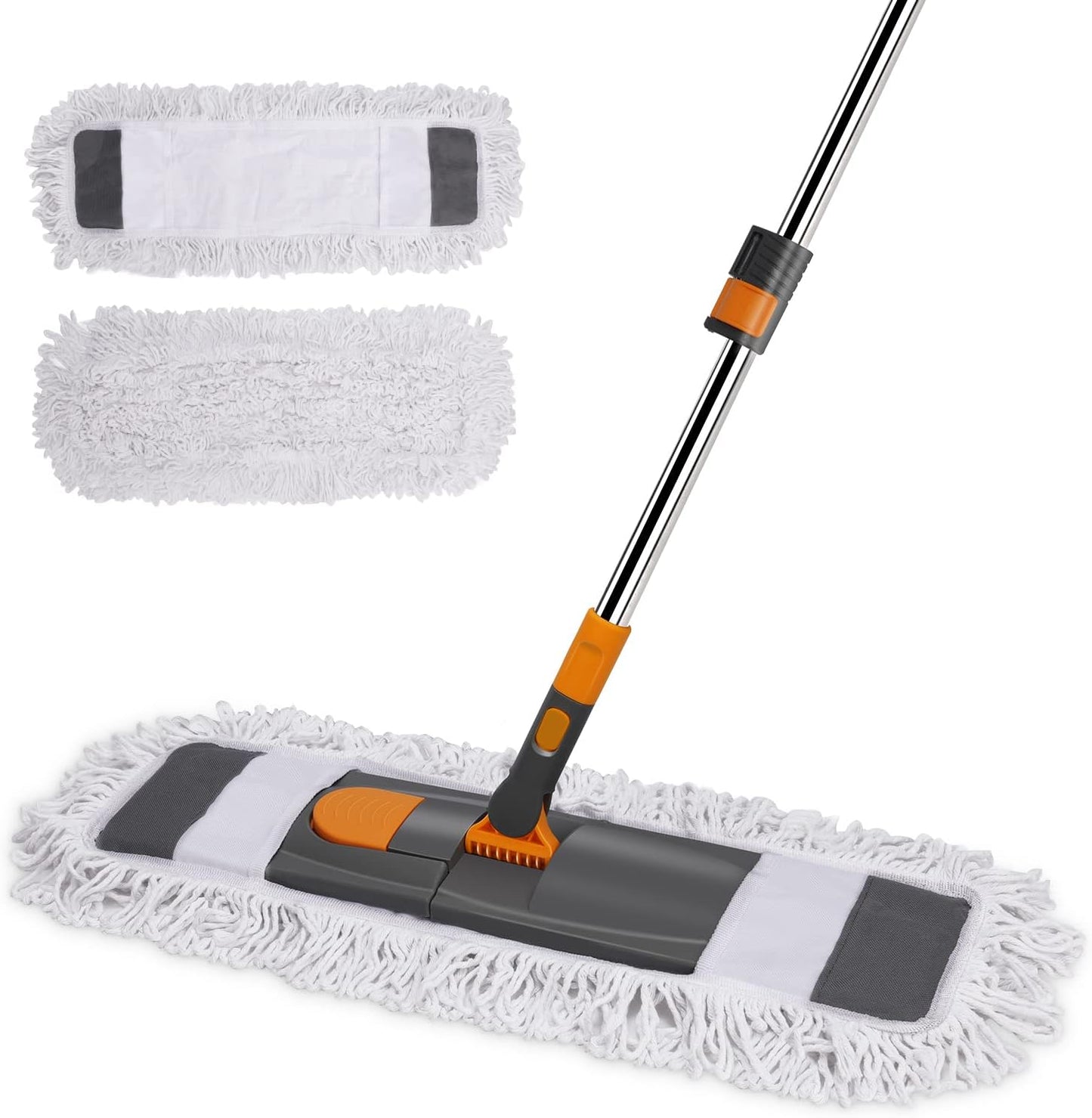 42" Commercial Dust Mop for Floor Cleaning, MASTERTOP Large Flat Mop with Long Handle, Sweeping Broom with 2 Different Mops Pads, Industrial Mop for Hardwood, Tile, Gym, Office, Mall, Warehouse