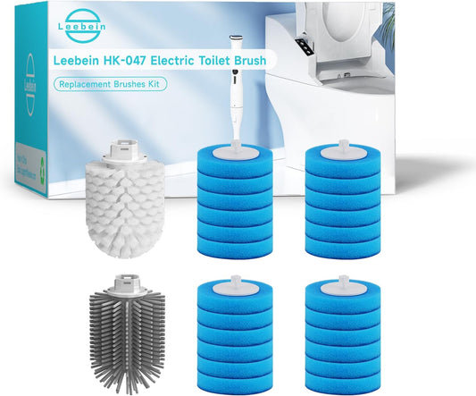 Electric Toilet Brush and Holder Set, Leebein 8 in 1 Electric Toilet Bowl Cleaning Kit with 8 Replaceable Brushes, Hard Nylon Brush and Soft Silicone Brush, 6 Refills Disposable Cleaner Brush