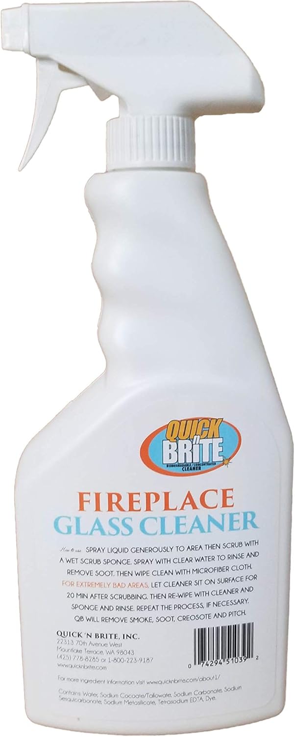 Quick N Brite Fireplace Glass Cleaner Kit with Cloth and Sponge, Removes Soot, Smoke, Creosote, and more, 16 oz, 1-Pack