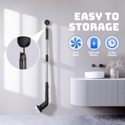 Electric Spin Scrubber for Bathroom: Shower Scrubber with Long Handle, Dual Speed Cordless Power Cleaning Scrub, 7 Brush Heads, IPX7 Waterproof Heavy Duty Cleaner Tools for Tub Tile Grout Wall
