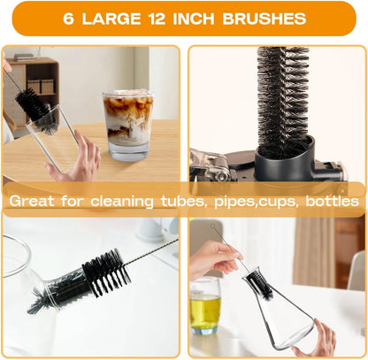 Brush Family Straw Cleaner Brush Set,6 Piece 12" Long Pipe Tube Bottle Brushes for Cleaning Narrow Neck Bottles,Coffee Maker,Glass Cups