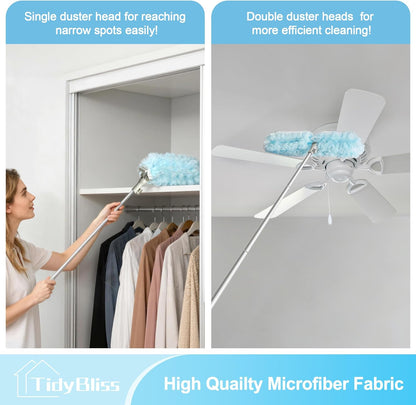 6 ft Extendable Dusters for Cleaning Compatible with Swiffer, Super Long Handle Dusting Wand Kit with 10 Refills, 360 Degree Heavy Duty Microfibers Dust Removing Tool for Ceiling Fan Wall