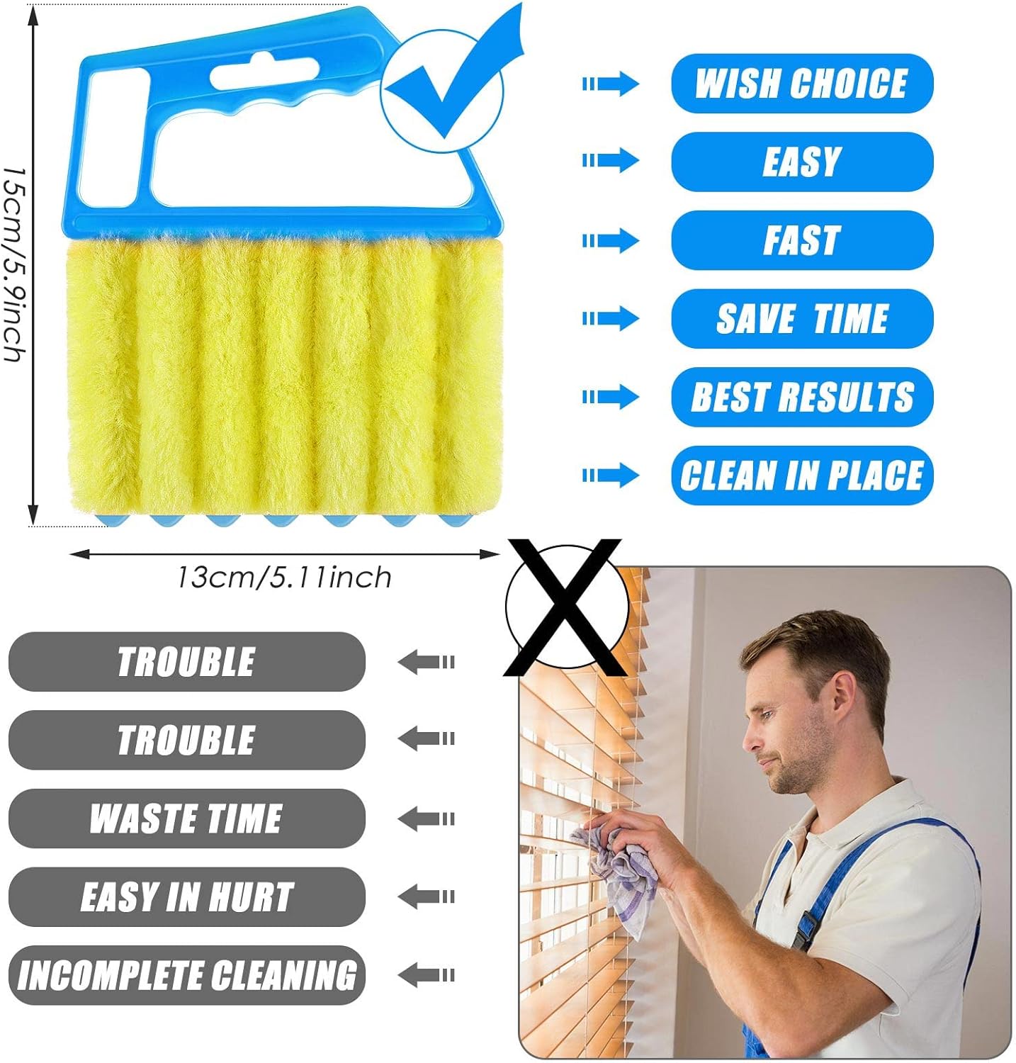 Geiserailie 1 Pcs Window Venetian Blind Cleaner Duster Tool Washable 7 Fingers Dusting Cleaner and Air Vent Shutter Brush Blinds Air Conditioner Fan Duster Dirt Housekeeping Tool (Orange)