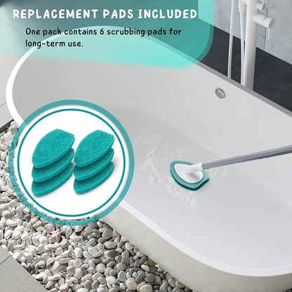 Shower Scrubber, Bathroom Tub and Tile Cleaner Brush with Long Handle, 47'' Bathtub Cleaning Tool with 6 Refill Pads