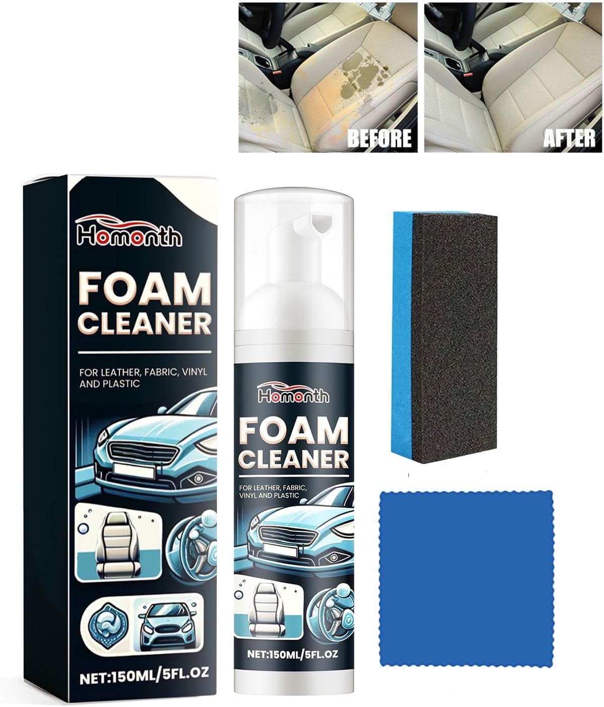 5 OZ (150 ml) Car Multi-Purpose Foam Cleaner, Interior Cleaner, Car Interior Ceiling Leather Seat Power Foam Cleaning