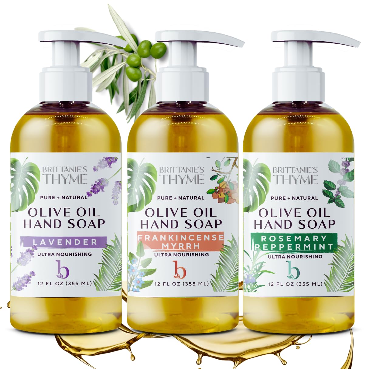Brittanie’s Pure Castile Liquid Hand Soap Refill, Bergamot | Lavender | Lemongrass, 12 Ounce Pack of 3 | Dish Soap, Hair & Body, Home, Gentle & Pure, Natural Luxurious Oils, Vegan & Gluten Free