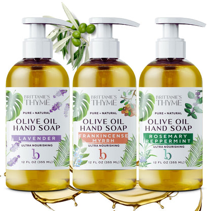 Brittanie’s Pure Castile Liquid Hand Soap Refill, Bergamot | Lavender | Lemongrass, 12 Ounce Pack of 3 | Dish Soap, Hair & Body, Home, Gentle & Pure, Natural Luxurious Oils, Vegan & Gluten Free