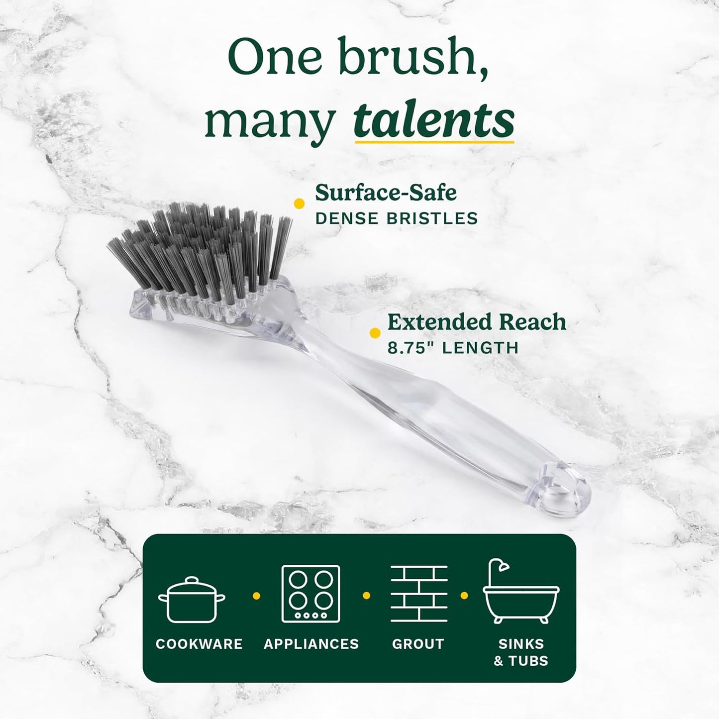 Cuisinart Dish Brush with Handle 2 Pack – Kitchen Scrub Brush for Dishes, Pots & Pans, Non-Scratch Dish Scrubber, Firm Bristles for Sink & Cookware, Comfortable Grip for Everyday Cleaning