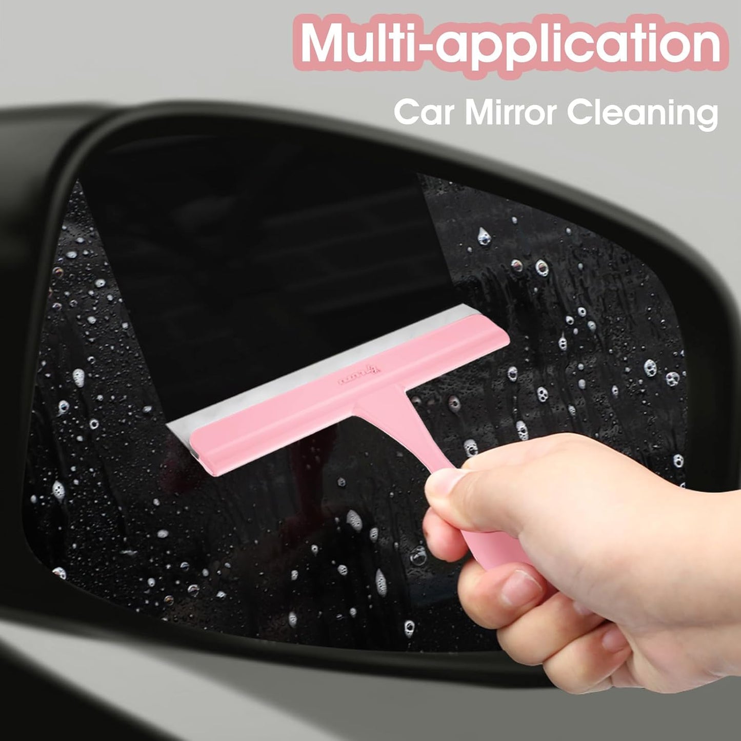 Shower Squeegee for Glass Doors, Bathroom Squeegee for Shower, Mini Window Squeegee, Home Bathroom Silicone Cleaner Tool, Suitable for Bathroom, Kitchen, Tile, Mirror, Car Glass, 8in Rose Pink