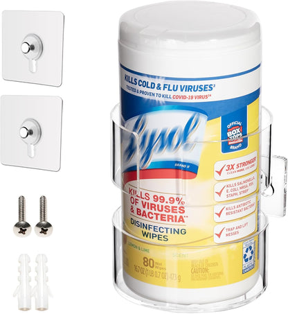 Wall-Mounted Wipes Holder for Cleaning Wipes, Acrylic Wipe Container Holder Rack for Wall - Easy Installation, Idea for Kitchen, Bathroom, Office, School, Clear (4.33" L x 4.72" W x 5.51" H)