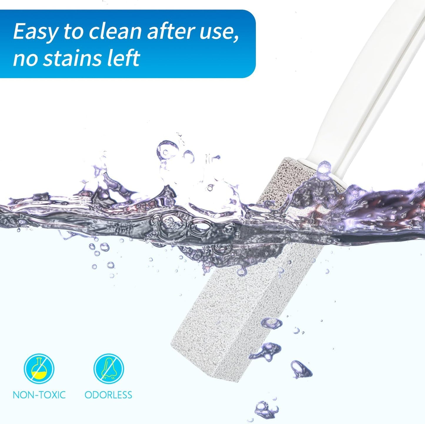 4TH Pumice Stone Toilet Bowl Cleaning Stick with Extra Large Handle,Cleans Away Limescale Stain,Hard Water Rings, Calcium,Iron and Rust. Remover for Tile/Bath/Kitchen - 2 Pack