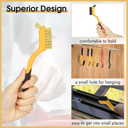 6 Pieces Wire Brushes Set, Small Metal Brass/Stainless Steel/Nylon Brushes for Cleaning Metal Rust Remover and Paint Removal