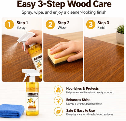 Beeswax Spray, Beeswax Spray Cleaner, Beeswax Furniture Polish, Natural Wood Care for Furniture, Floors, Tables & Cabinets (1pc)