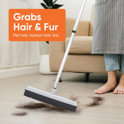 Rubber Bristle Broom for Hardwood Floors, Tiles, Carpets, Wood, and Vinyl Salon Broom, Rubber Squeegee Broom, Rubber Rake for Human Hair, Pet Hair, Fur, Lint, Liquid, Grey, by Superio (Head Only)