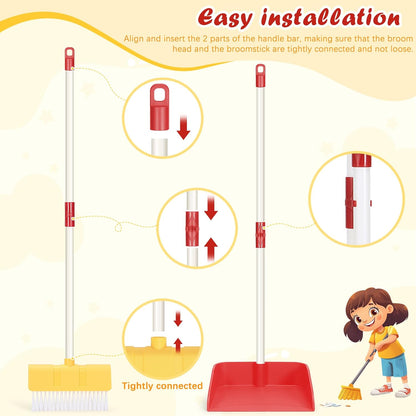 Kids Cleaning Toy Set Toddlers Broom Dust Pan Set for Housekeeping Pretend Play Cleaning Set, Cleaning Toys Gift for Toddlers Girls Boys Age 3-6 Years Old (2PCS - Red and Yellow Set)